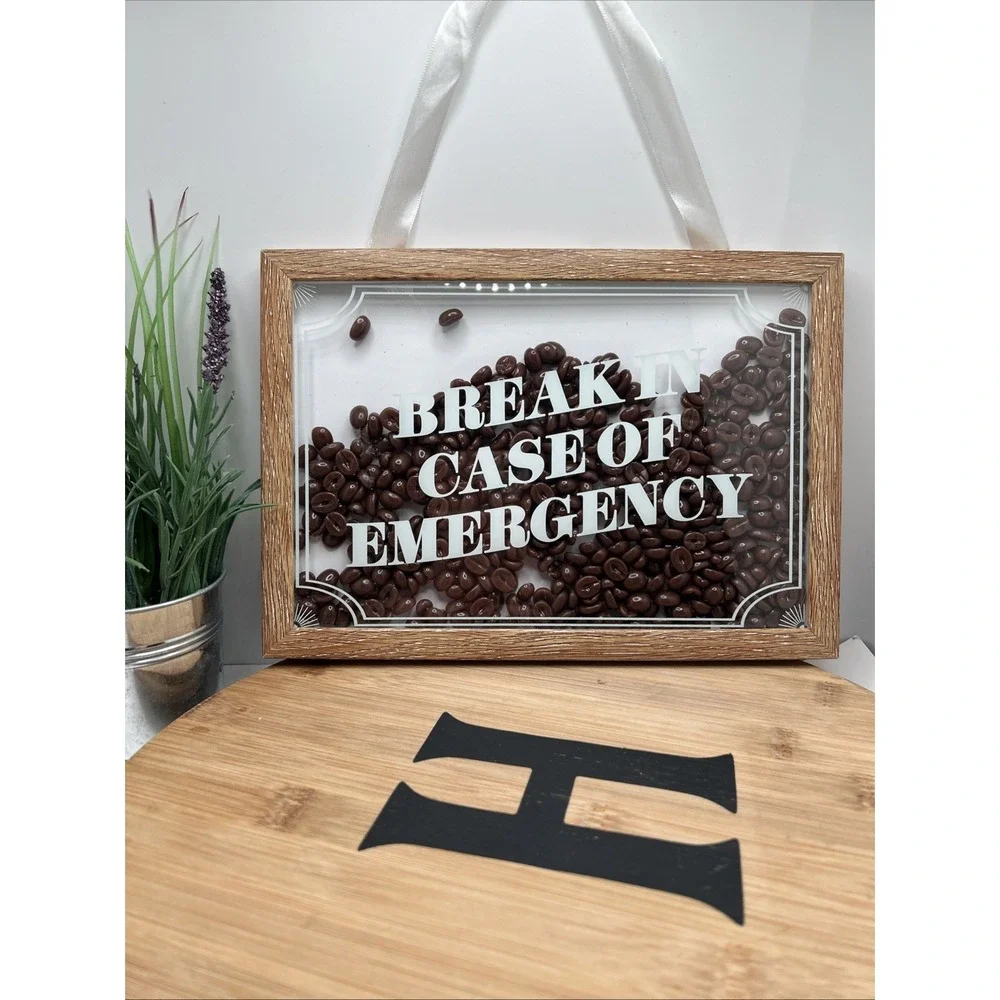 Coffee Beans Picture Framed Wall Art Box Break In Case of Emergency Cafe Shop 3D